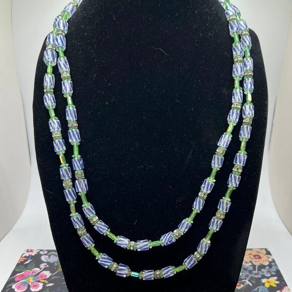 Vendome Double Strand Venetian and Uranium Glass Necklace - Picture 1 of 5